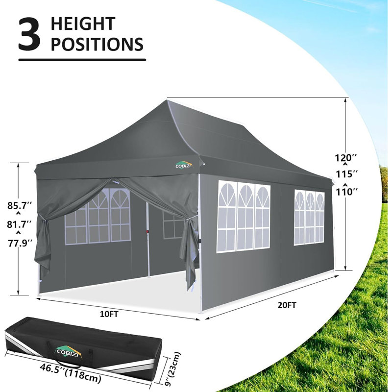 20 Ft. W x 10 Ft. D Metal Canopy, Grey