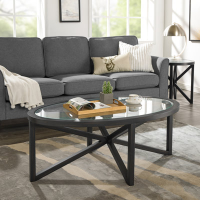 Table basse moderne simple en verre, table basse en verre trempé, base en bois massif, plateau rond en verre transparent, salon moderne, table basse d'étude, table basse