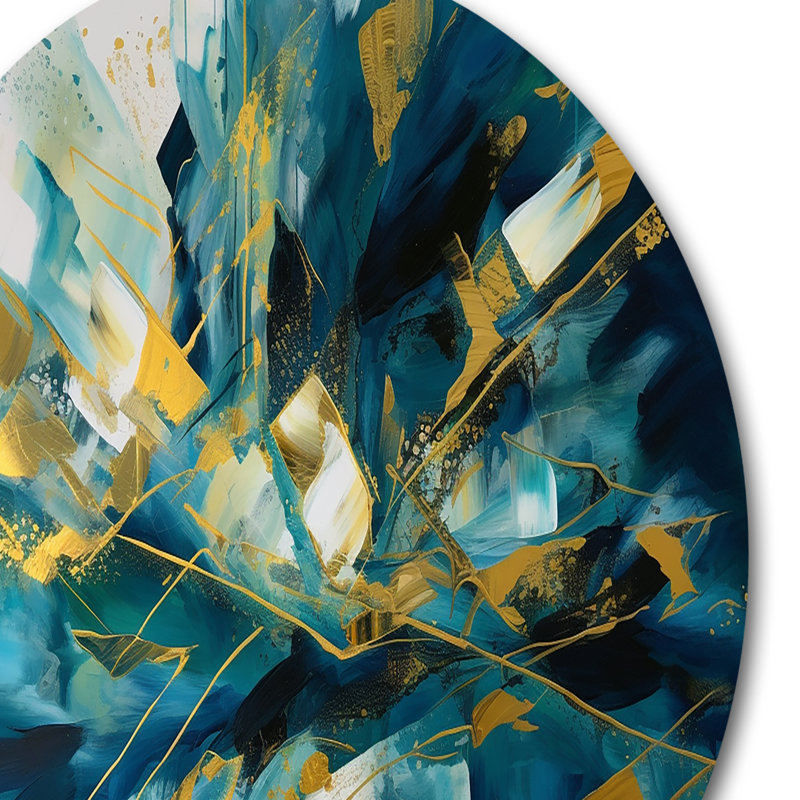Golden Explosion Triangles V - Abstract Geometric Round Wall Art on Metal, 29" H x 29" W x 1" D
