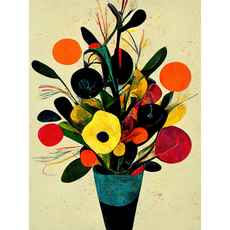 Autumnal Flower Bouquet Vase Midcentury Abstract - Painting, 40.5cm H x 30.5cm W, Unframed