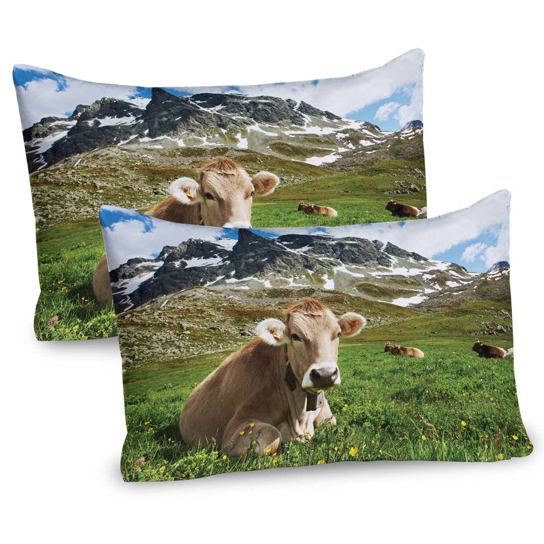 Alpine Mountain Dairy Cow Kissenbezüge aus Mikrofaser