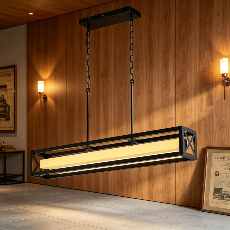 Éclairage d'îlot de cuisine de 39,4 pouces, lustre rectangulaire à DEL à intensité variable noir de 34 W pour salle à manger, luminaire suspendu industriel avec télécommande