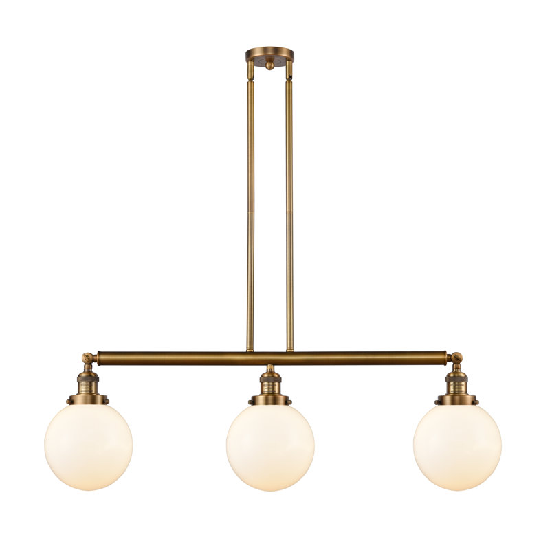 Luminaire suspendu linéaire à 3 lumières pour îlot de cuisine Albanie, DEL, Blanc mat, Laiton brossé