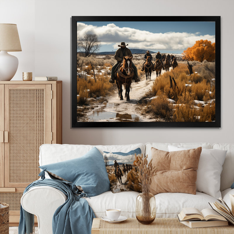 «Western Cattle Drive Memories» sur toile, H 34 po x l 44 po x P 1,5 po, Cadre simple noir