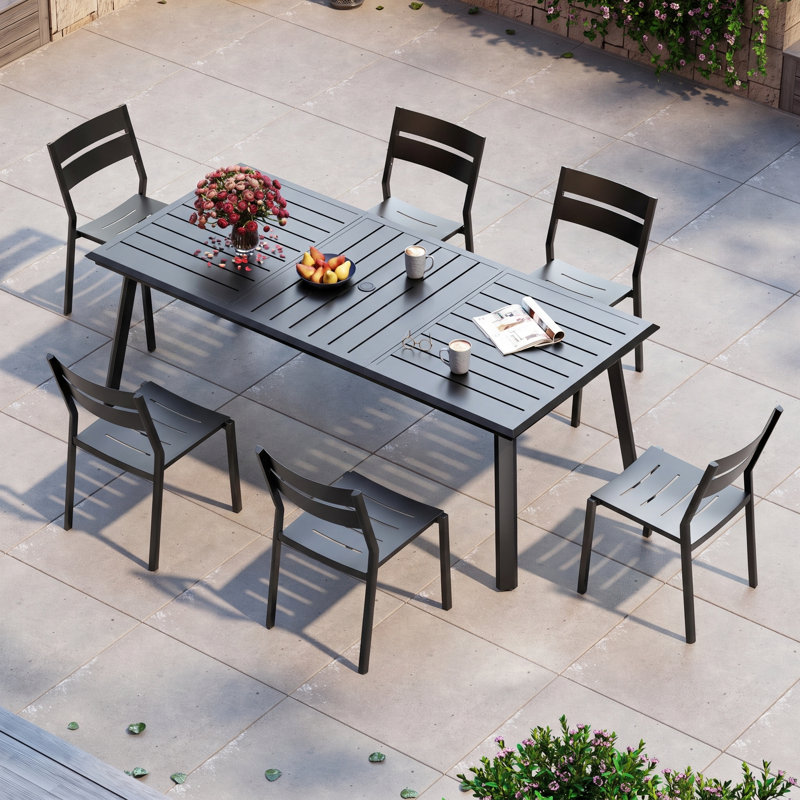 6-Person Aluminum Outdoor Dining Set with Stacking Chairs and Umbrella Hole, 82.7'', in W X 38'', in D (Set of 7)