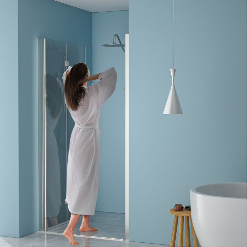 Porte de douche en verre trempé pliable en nickel brossé de l 36 po x H 72 po Nickel brossé, écoénergétique et réglable