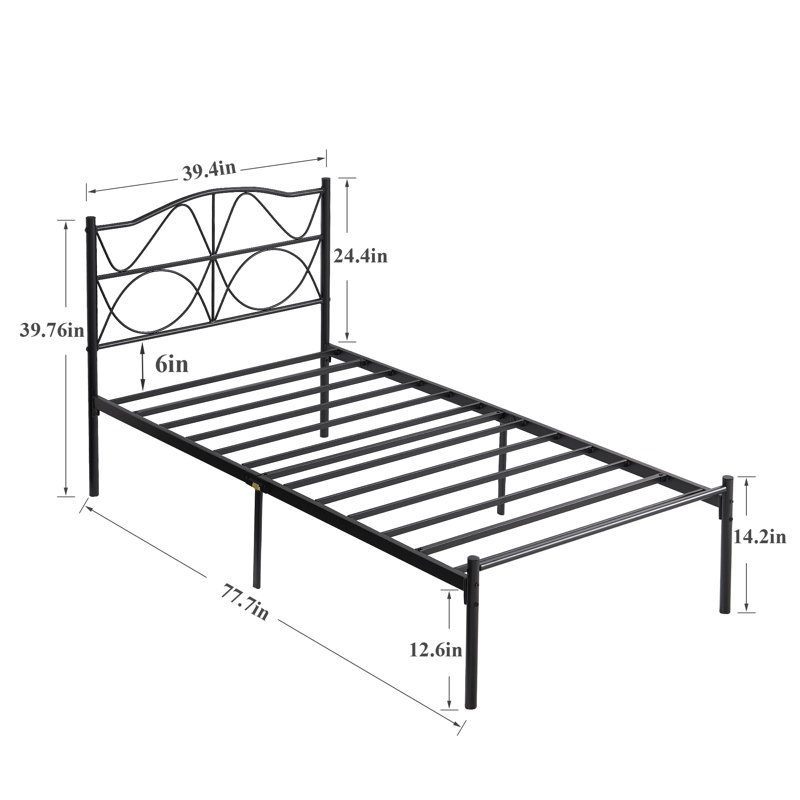 Ensemble de chambre configurable avec lit plateforme en fer, Noir, Simple
