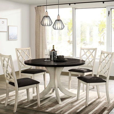 Modern Solid Wood Dining Chairs, Antique White With Gray Seat Cushion And Cross Back Design For Area Contemporary Crossed