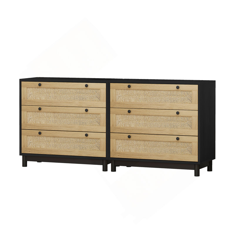 Modern Storage Dresser Rope Woven Drawer for Bedroom,Living Room (Set of 2), Black