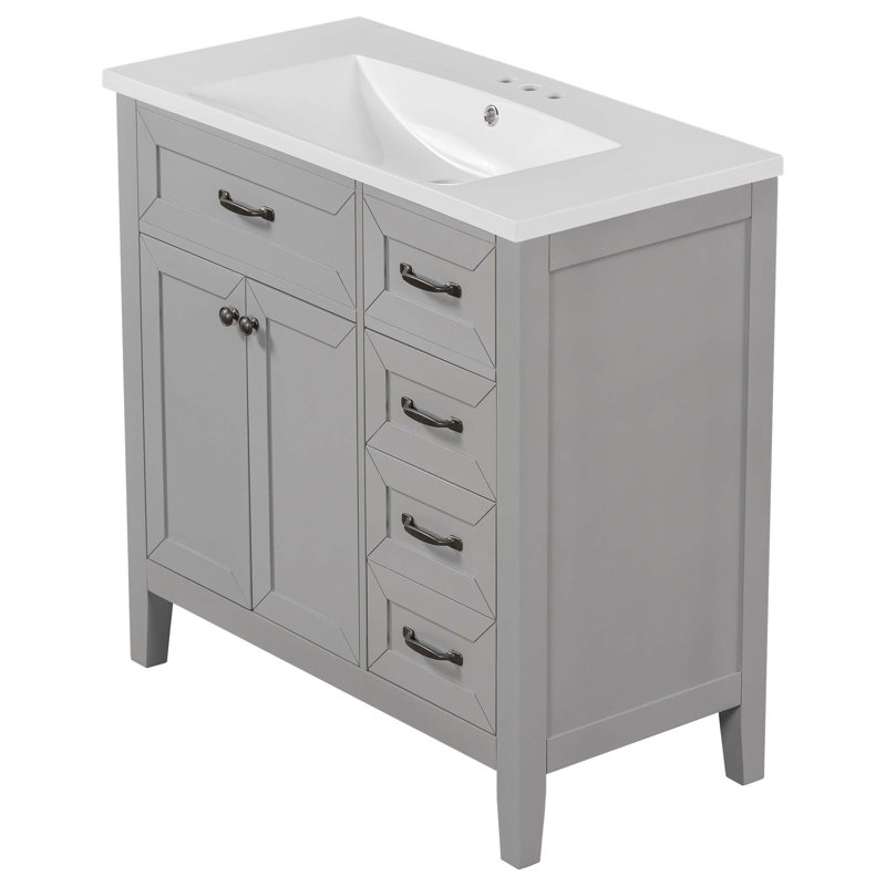 Armoire de salle de bain 36 po avec lavabo et tiroirs 36 po, Gris