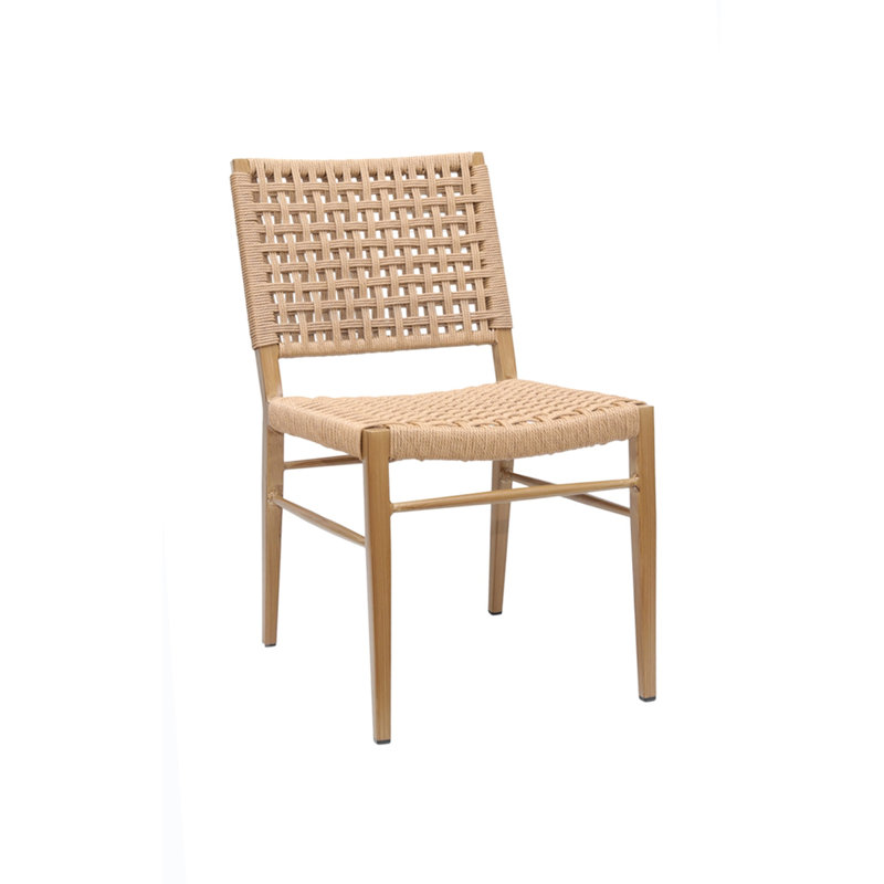 Chaise moderne en aluminium beige avec siège et dossier en tissage de térylène, pour l'extérieur