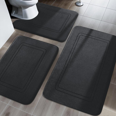 Ensemble de tapis de bain en mousse viscoélastique, tapis de bain antidérapants pour la salle de bain, tapis de toilette en forme de U super doux et absorbant l'eau, noir