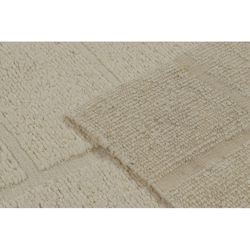 Hand Knotted Wool Geometric Area Rug in Cream, Off-White, Rectangle 12' x 15'