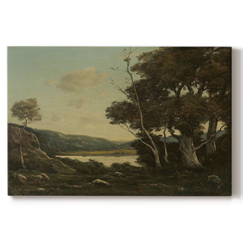 Paysage fluvial avec de grands arbres-Henri Harpignies-Toile tendue avec châssis-1898, 24 x 36