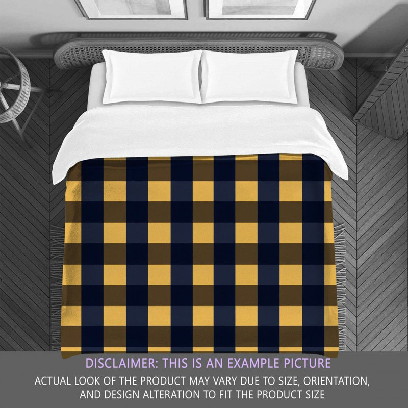 Gingham Comforter, Twin Comforter, Gold/Navy