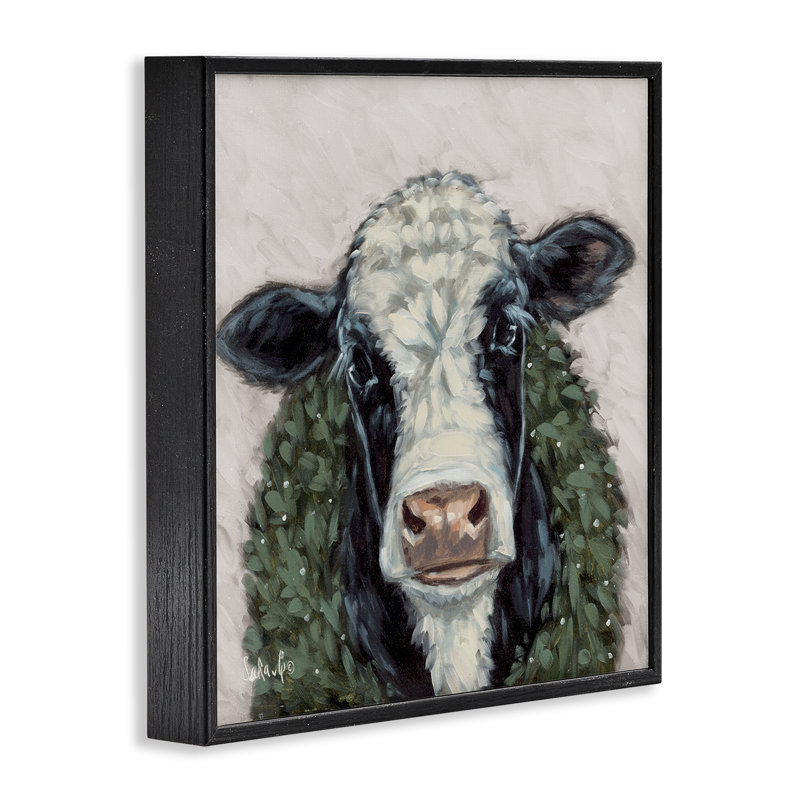 Vache tachetée avec couronne, giclée d'art par Sara G. Designs, Giclée encadrée noir minuit, H 12 po x l 12 po