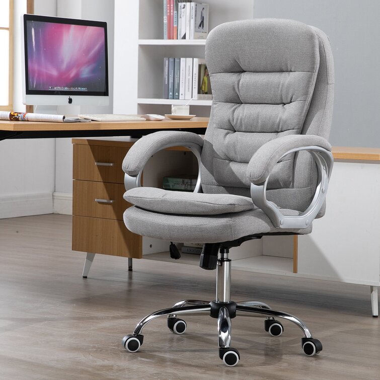 Gray Leather Modern Home Office Chair Upholstered High Back Desk Chair  Wooden Frame