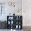 Black Glass Door Shoe Box Shoe Storage Cabinet  With RGB Led Light-1912393312