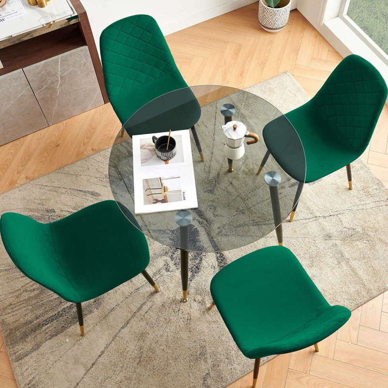 4 - Person Glass Top Four Leg Dining Set, Green