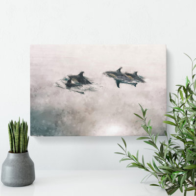 Swimming Dolphins Painting - Wrapped Canvas
