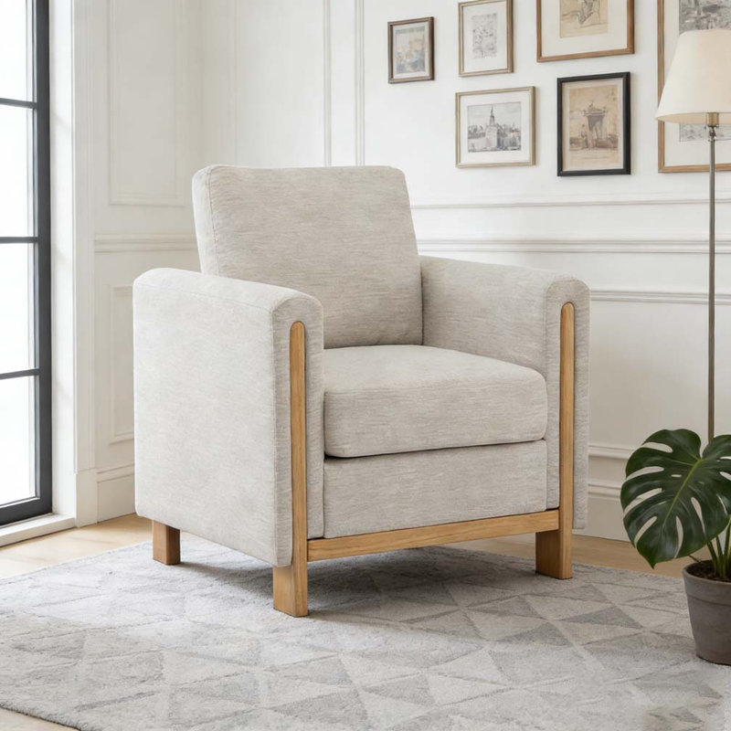 Fauteuil rembourré en tissu, Beige