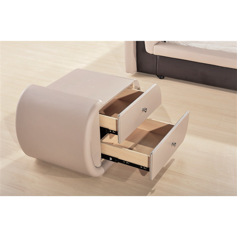Table de chevet 2 tiroirs de couleur beige Beige, Gauche