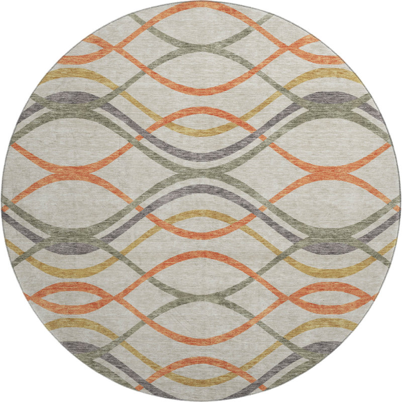 Premium Machine Washable Prisco Orange Rug, Round 8'