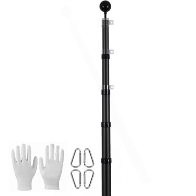 20FT Telescopic Flagpole Kit Heavy Duty Aluminum Flag Pole American Black