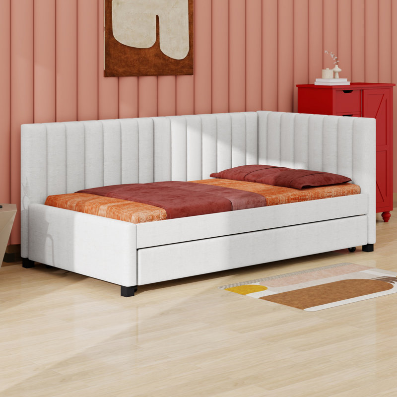 Lit de jour rembourré avec couchette, Beige, Lit simple