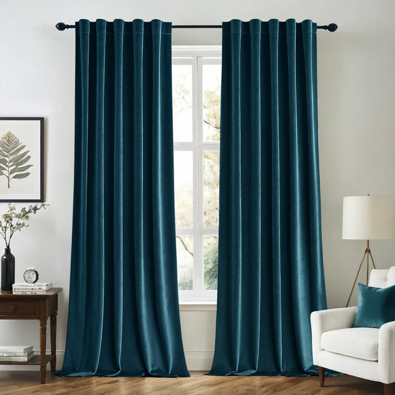 Gwennoline Velvet Room Darkening Curtain Panel Pair, 52" W x 63" L, Peacock Blue
