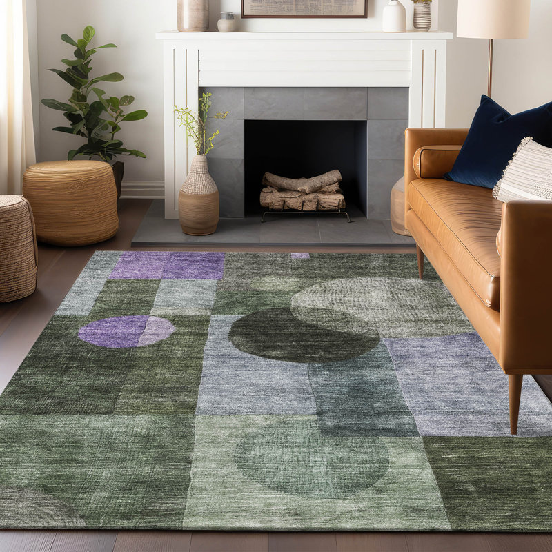 Amara Olive Washable Indoor-Outdoor Rug - , 9' x 12'