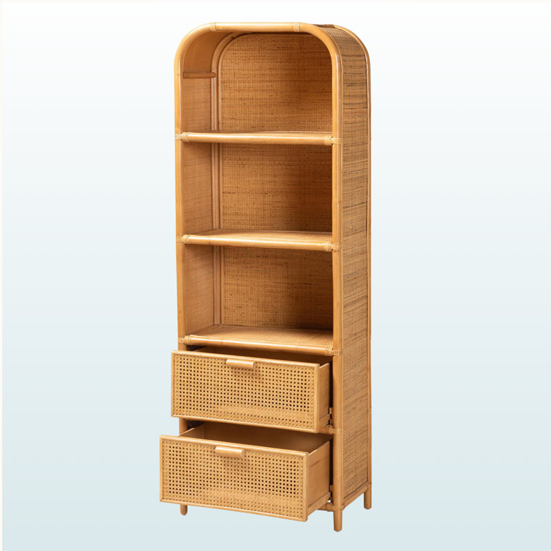 Bibliothèque à 2 tiroirs et 3 tablettes ouvertes Lucca Honey au fini brun, H 67,46 po x l 22,91 po x P 13,67 po