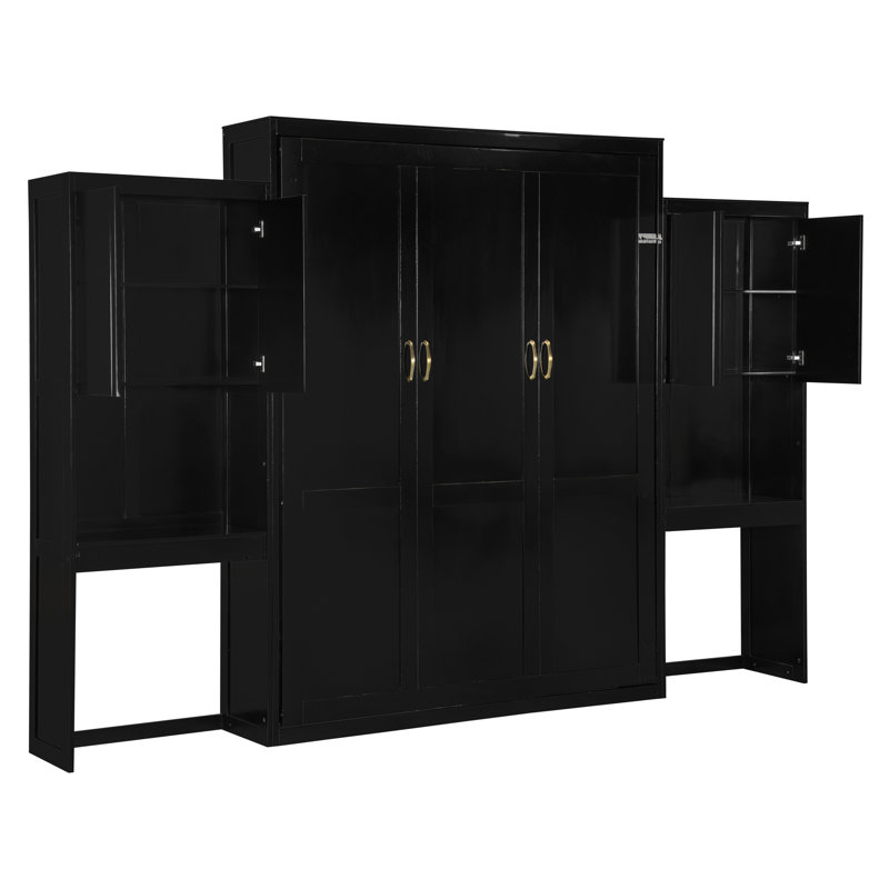 Grand lit escamotable avec bureau, coiffeuse et armoires, espresso