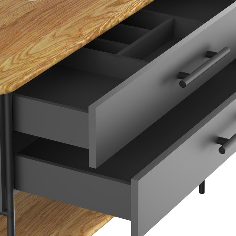 Gehlert 113cm W Freestanding Single Bathroom Vanity Base Only, Grey Diamond/Natural Oak Wood/Black