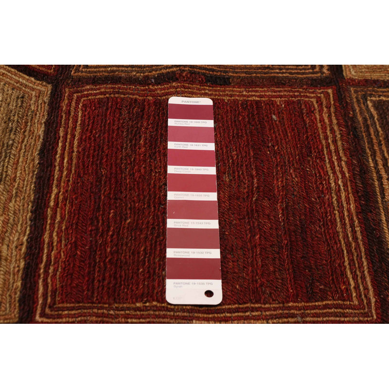 Tapisserie Kilim rouge tissée à la main unique en son genre 15 pi 3 po x 15 pi 8 po