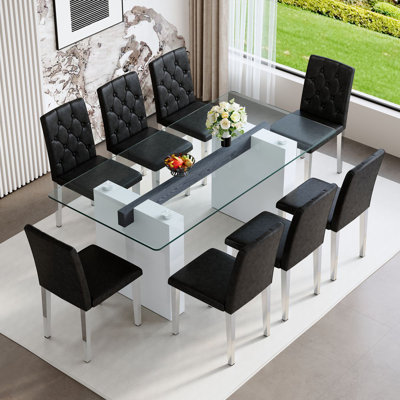 71" Modern Dining Table Set With PU Leather Chairs, Elegant Kitchen Table For Family Meals