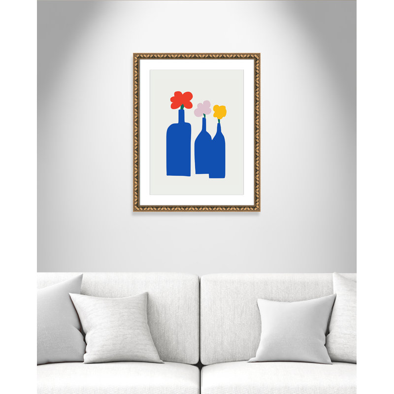 «Bold Blooms Trio Print» par Dean, Matted Print, Perles de feuilles dorées, L 24,5 po x H 30,5 po