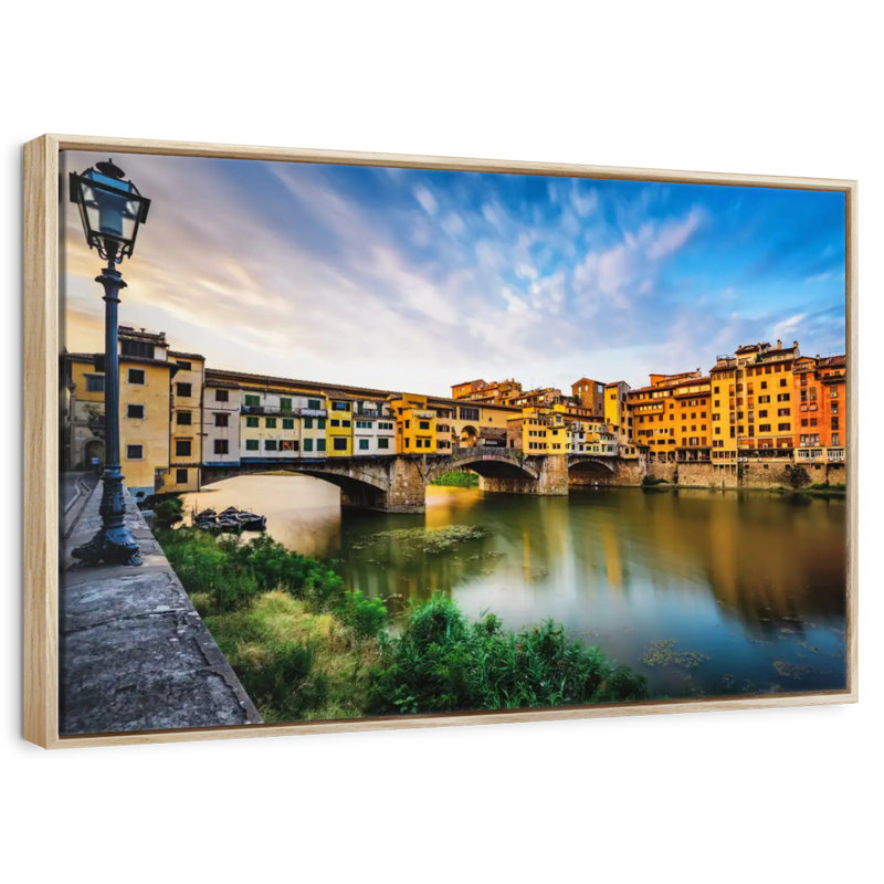 Ponte Vecchio, paysage fluvial, 46 po x 31 po, Cadre flottant en bois naturel