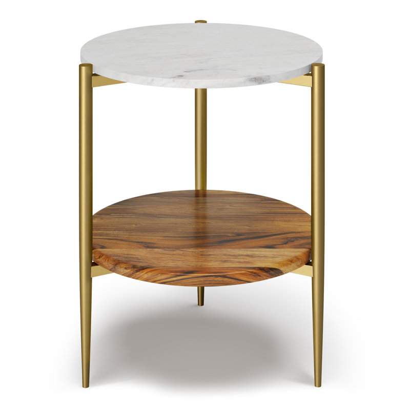 Table de bout Mid-Century avec base robuste en bois d'acacia massif et marbre 18 po Wagner