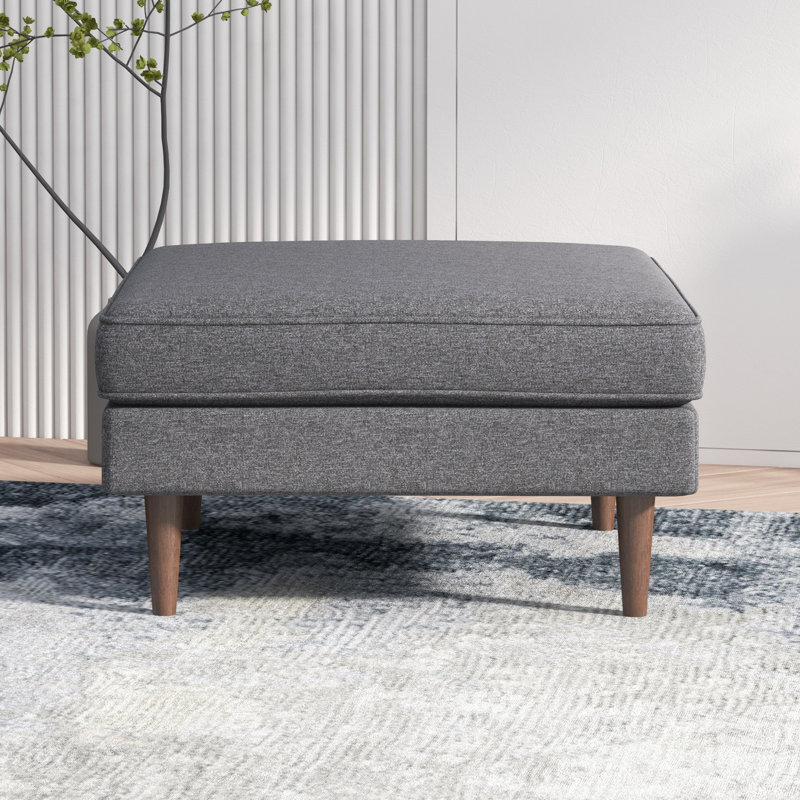 Repose-pieds carré en velours orange Lightner, 100 % lin gris foncé
