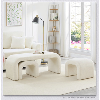Set of 3 U-Shaped Modern Bench and Ottoman Stools for Entryway, Bedroom, and Living Room Extra Seating, 44+18 Inch