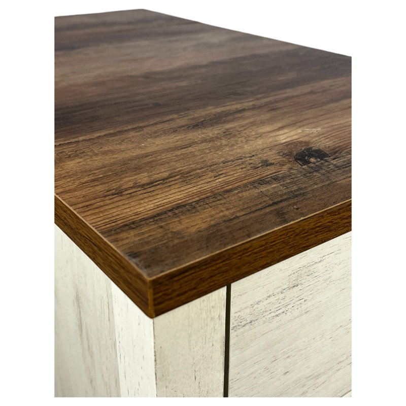 Table de chevet avec rangement et fonction de charge, brun blanc, pour la chambre à coucher, porte de grange de table de bout de salon, style moderne