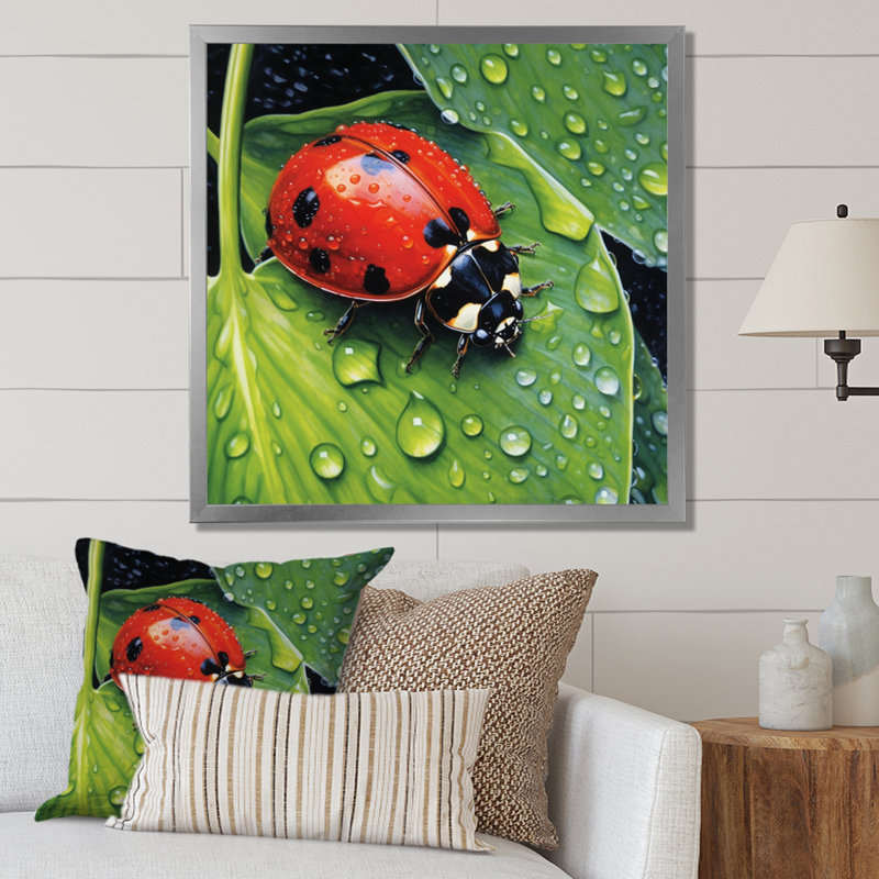 Coccinelles rouges et noires I, H 36 po x l 36 po x P 1,5 po, Cadre simple argenté