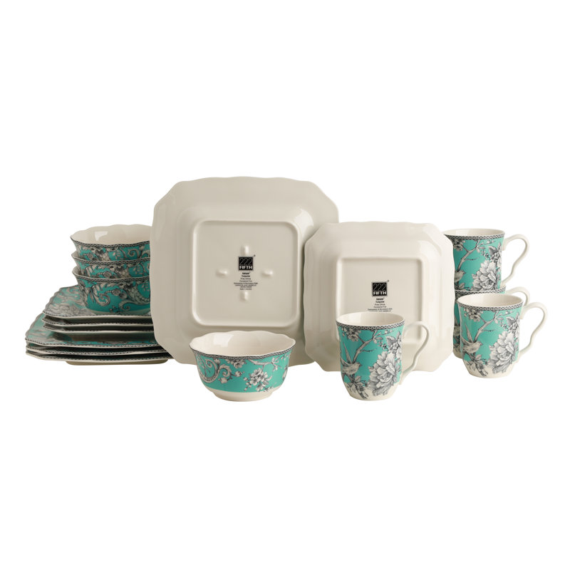 222 Fifth Adelaide 16-Piece Porcelain Floral Dinnerware Set - Service For 4, Turquoise