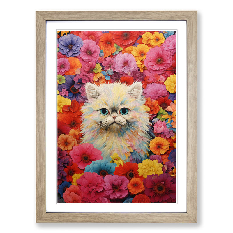 XYZ-FRM-V1223-5089 Persian Cat Colour Field - Single Picture Frame Print on Wood, Oak, 64cm H x 46cm W x 2cm D
