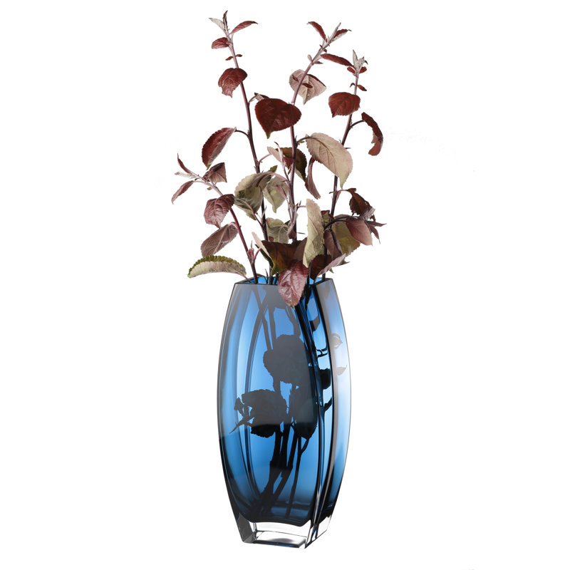 Glass - Vase - Teal Blue - 12.6" Height - Heavy Durable  - Made in Europe - by Barski, Blue, 12.6" H x 4" W x 3.25" D