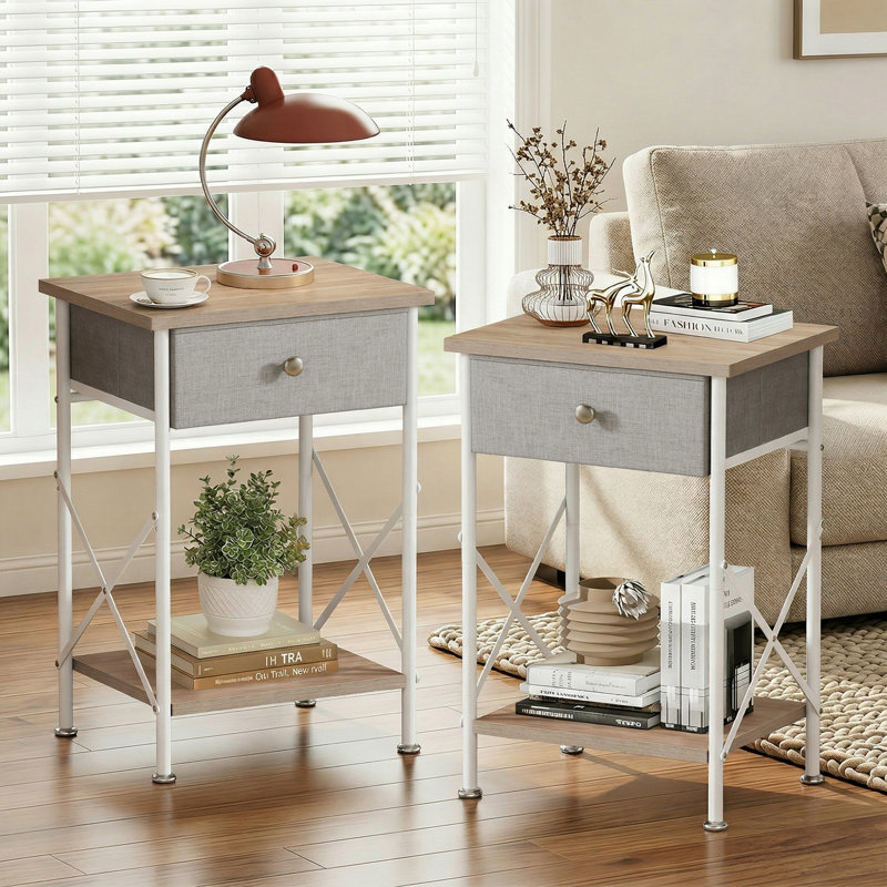 Ensemble de 2 tables d'appoint Alameen, Plateau gris / base blanche