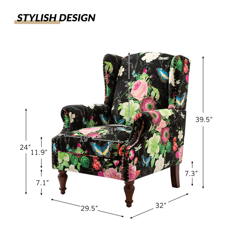 Fauteuil d'appoint à oreilles rembourré Anndi, Polyester noir