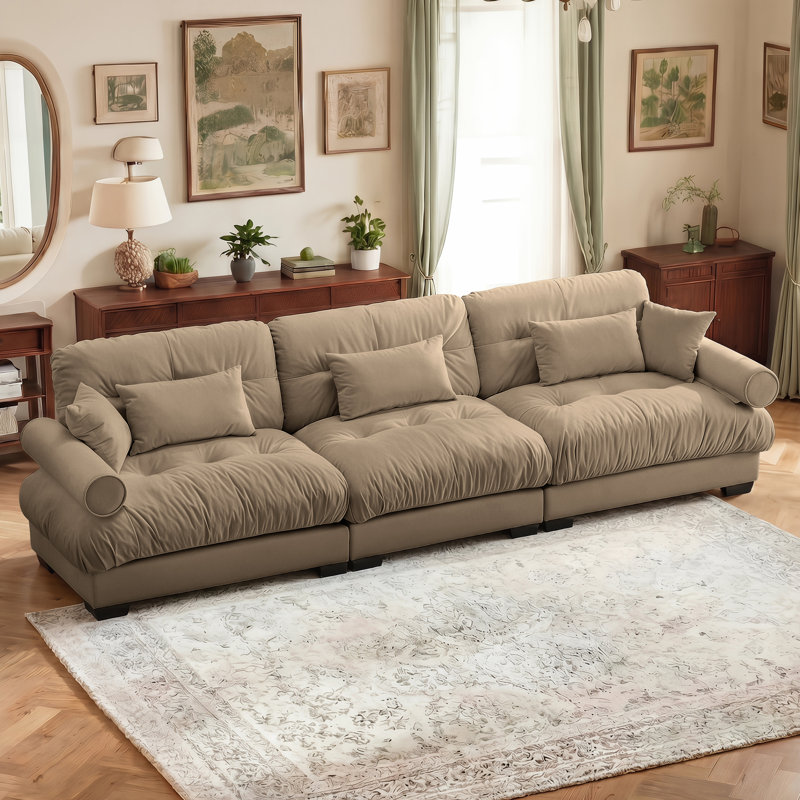 Canapé modulaire surdimensionné en velours, H 33,4 po x l 130 po x P 37 po, Tanné, 3