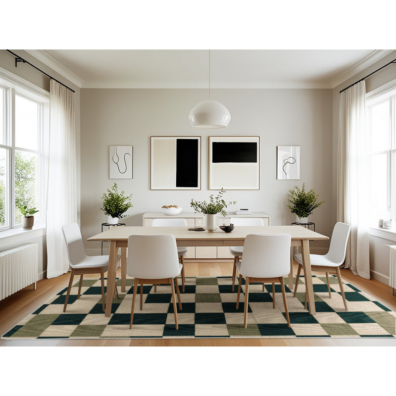 Machine Washable Checkered Beige Area Rug, Rectangle 7' x 10'